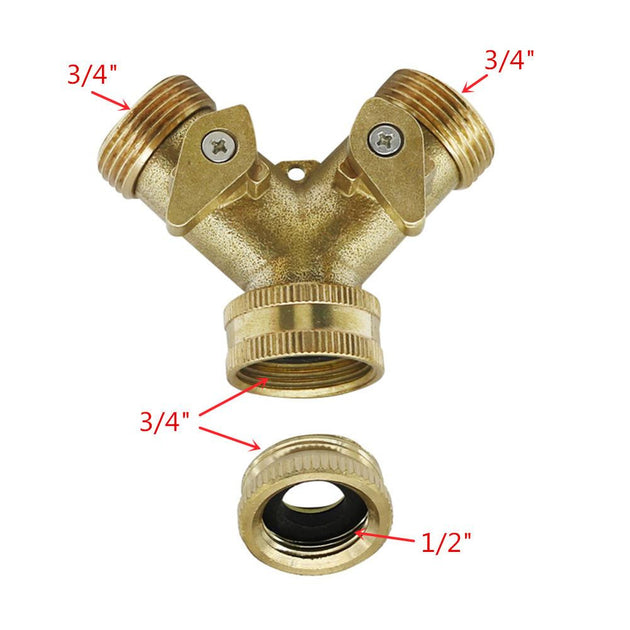 Brass 1/2 Inch Female to 3/4 Inch Male Thread Y Shaped Valve Two Way Water Splitter Faucet Adapters Frontier General Hardware