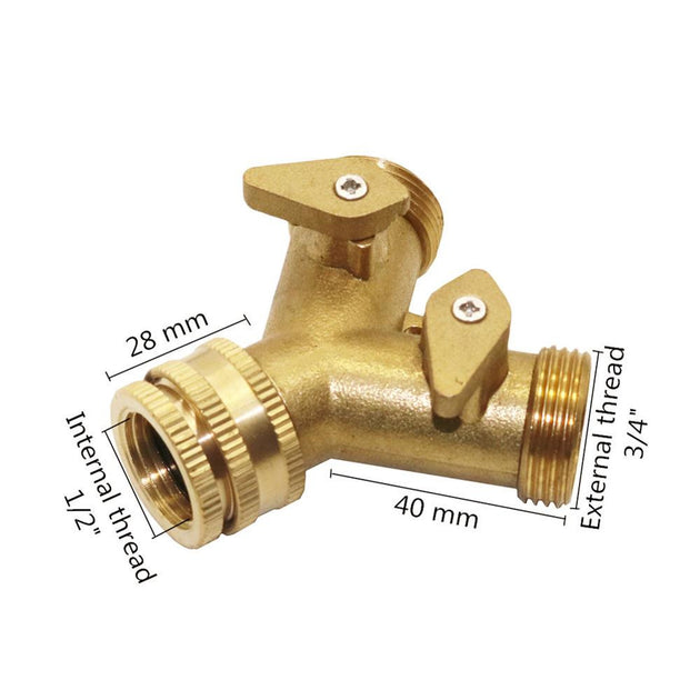 Brass 1/2 Inch Female to 3/4 Inch Male Thread Y Shaped Valve Two Way Water Splitter Faucet Adapters Frontier General Hardware