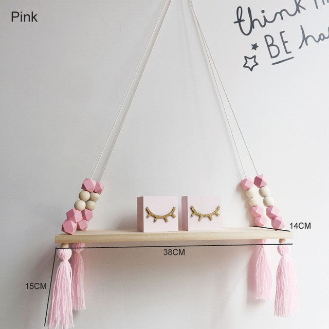 1 Pcs Wall Hanging Decor Swing Shelf Decorative Shelves Room Storage Organization personality Kids Room Wooden Beads Tassel|Decorative Shelves| - Frontier General Hardware