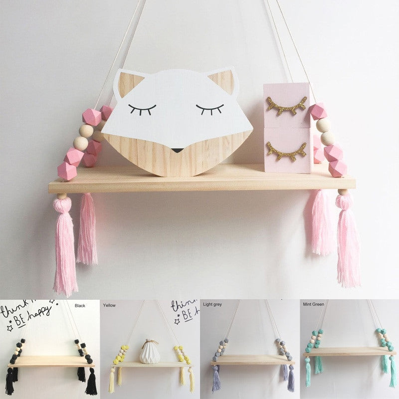 1 Pcs Wall Hanging Decor Swing Shelf Decorative Shelves Room Storage Organization personality Kids Room Wooden Beads Tassel|Decorative Shelves| - Frontier General Hardware
