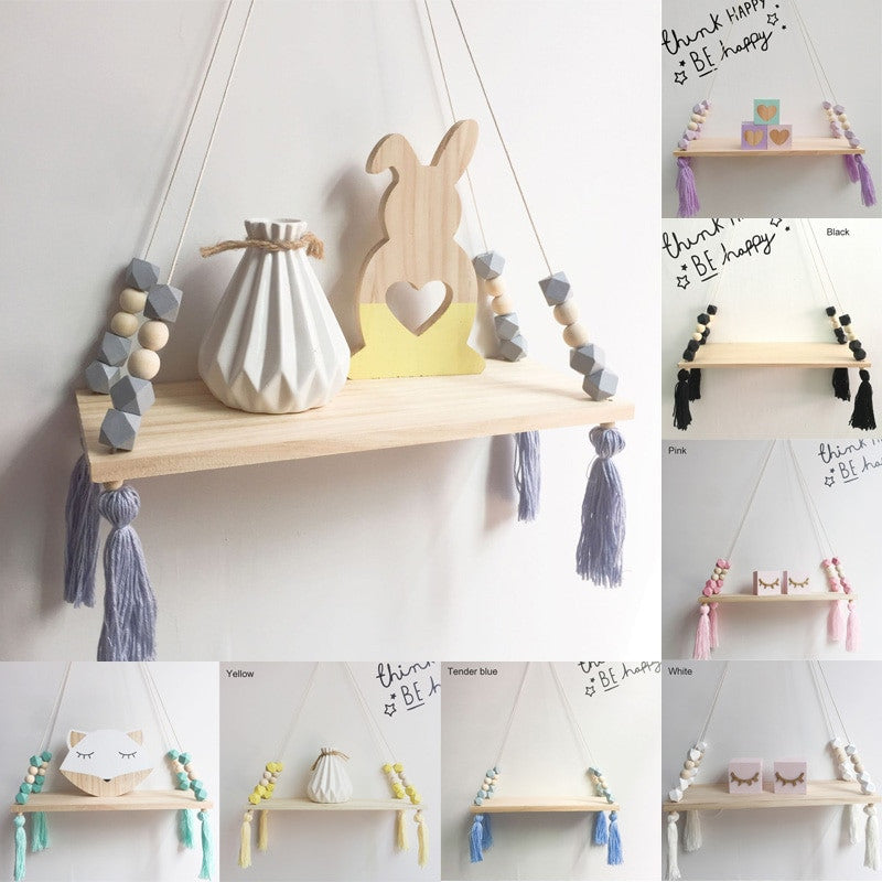 1 Pcs Wall Hanging Decor Swing Shelf Decorative Shelves Room Storage Organization personality Kids Room Wooden Beads Tassel|Decorative Shelves| - Frontier General Hardware