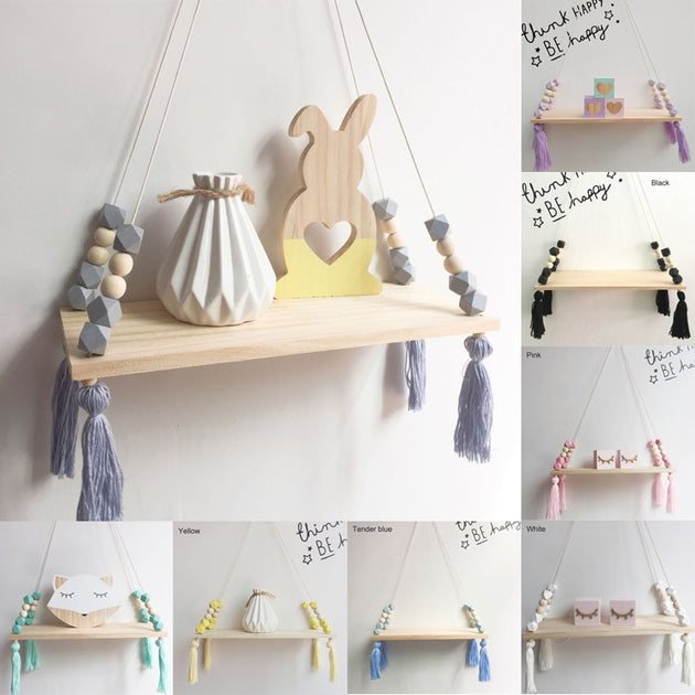 1 Pcs Wall Hanging Decor Swing Shelf Decorative Shelves Room Storage Organization personality Kids Room Wooden Beads Tassel|Decorative Shelves| - Frontier General Hardware