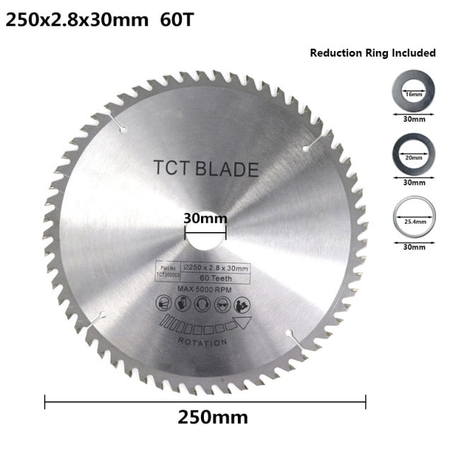 XCAN Wood Cutting Saw Blade 250 255 300 Millimeter Circular Saw Blade TCT Carbide Tipped 28 40 60 80 Teeth Multi Tool Frontier General Hardware