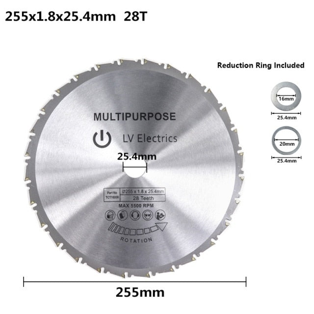 XCAN Wood Cutting Saw Blade 250 255 300 Millimeter Circular Saw Blade TCT Carbide Tipped 28 40 60 80 Teeth Multi Tool Frontier General Hardware