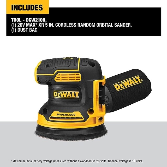 DEWALT 20V Brushless Cordless Random Orbital Sander DCW210B Handheld Variable-Speed Vibration Polishing Woodworking Sander Tools Frontier General Hardware