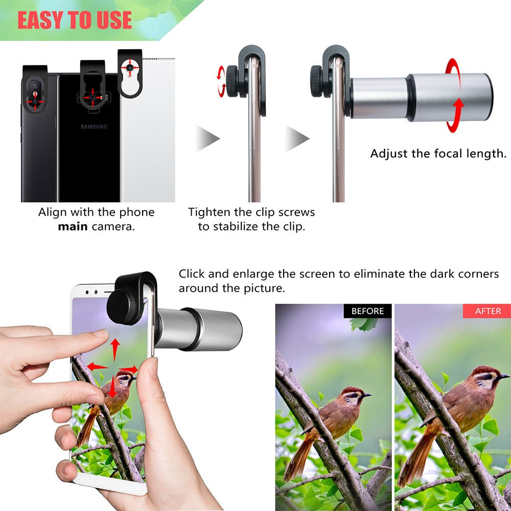 16X Zoom Telephoto Lens 4K HD Monocular Telescope Aluminum Alloy Shell Phone Camera Lens for iPhone Samsung Smartphone Mobile|Mobile Phone Lens - Frontier General Hardware