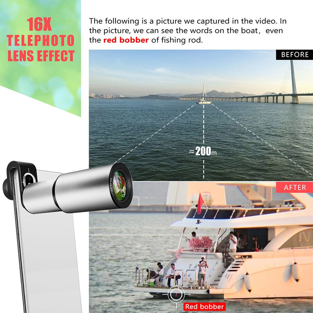 16X Zoom Telephoto Lens 4K HD Monocular Telescope Aluminum Alloy Shell Phone Camera Lens for iPhone Samsung Smartphone Mobile|Mobile Phone Lens - Frontier General Hardware