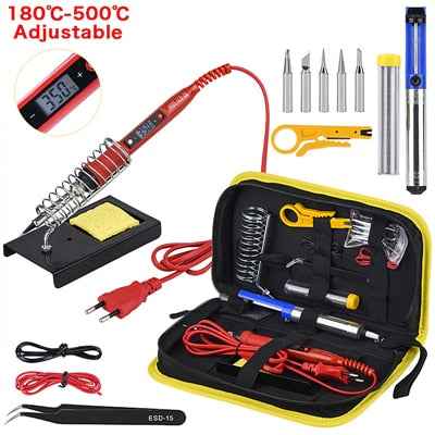 JCD soldering iron Plastic box set temperature adjustable 220V 80W Welding rework tools kit with ESD Heat Insulation Working Mat|Electric Soldering Irons