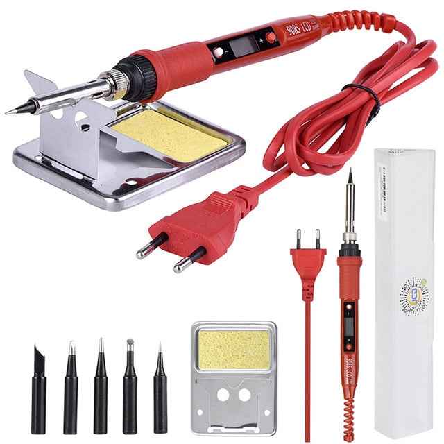 JCD soldering iron Plastic box set temperature adjustable 220V 80W Welding rework tools kit with ESD Heat Insulation Working Mat|Electric Soldering Irons