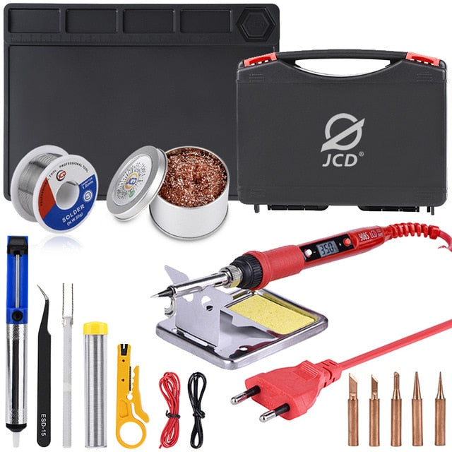 JCD soldering iron Plastic box set temperature adjustable 220V 80W Welding rework tools kit with ESD Heat Insulation Working Mat|Electric Soldering Irons - Frontier General Hardware