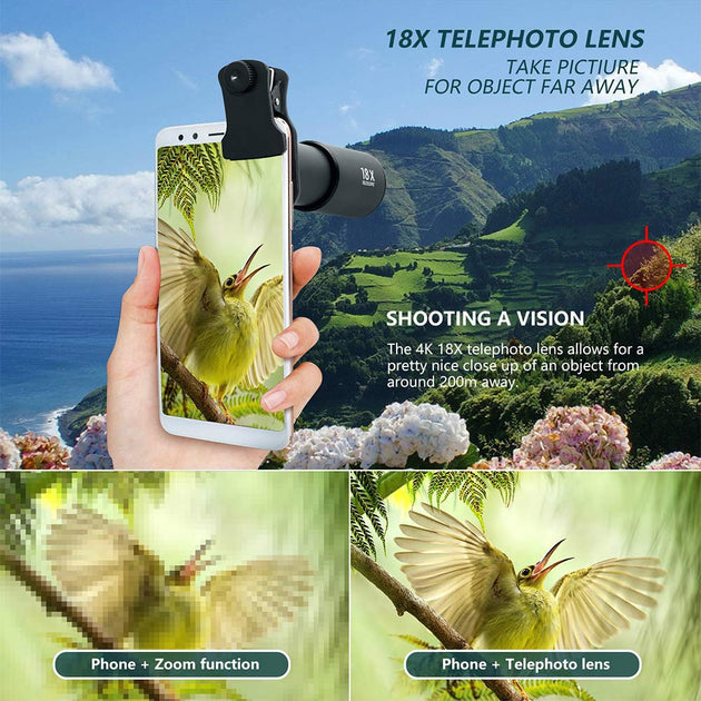 18X Zoom Telephoto Lens with Travel Case Aluminum HD Monocular Telescope Phone Camera Lens for iPhone Samsung Smartphone Mobile|Mobile Phone Lens - Frontier General Hardware