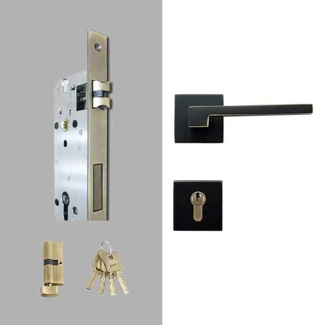 Dooroom Brass Door Lever American Nordic Modern Solid Wood Interior Door Lock Bedroom Split Mechanical Set Handle Black Square|Door Locks