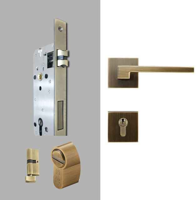 Dooroom Brass Door Lever American Nordic Modern Solid Wood Interior Door Lock Bedroom Split Mechanical Set Handle Black Square|Door Locks