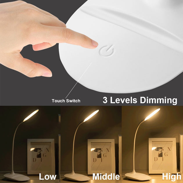 Rechargeable Desk Lamp With Phone Holder USB Charging 3 Level Dimming Touch Control 14 LED Light 2000mAh Frontier General Hardware