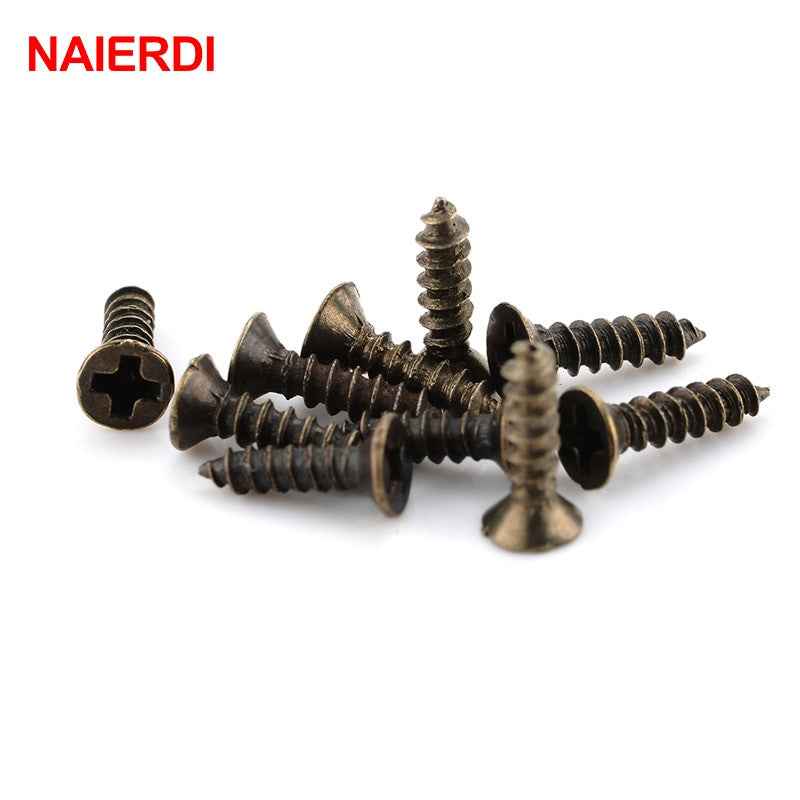 200PCS NAIERDI 2x6/8/10mm Screws Bronze Tone M2 Flat Round Head Fit Hinges Countersunk Self Tapping Screws Wood Hardware Tool|self-tapping screws|screw woodscrew screw