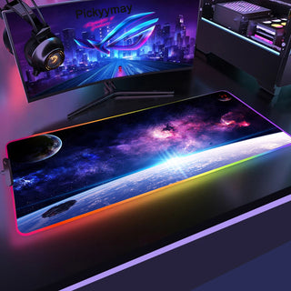 Space Themed Large RGB Gaming Mouse Pad 90x40cm XXL LED Backlit Desk Mat With Galaxy Purple Design Frontier General Hardware