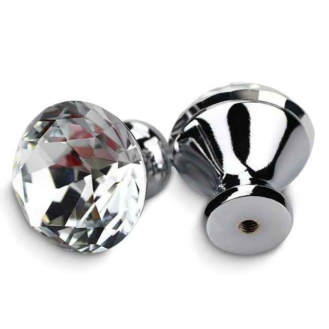 KAK 30mm Kitchen Cabinet Handles Diamond Shape Design Crystal Glass Knobs Cupboard Pulls Drawer Knobs Furniture Handle Hardware|Cabinet Pulls