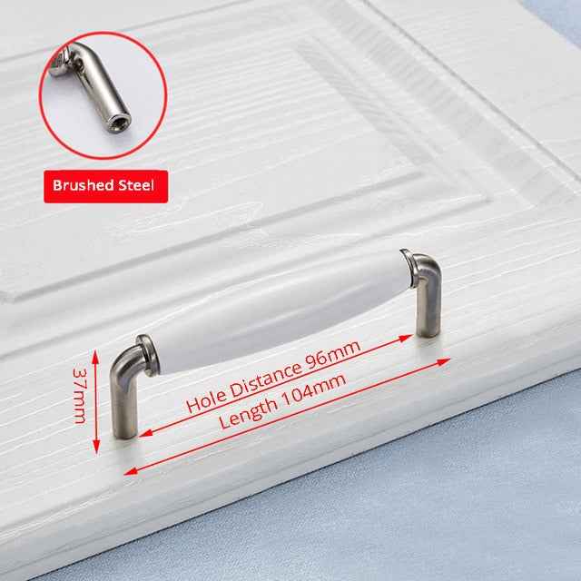 NAIERDI Modern Ceramic Cabinet Handles Zinc Alloy Drawer Knobs Bright Chrome Wardrobe Door Handles Furniture Handle 96mm/128mm|Cabinet Pulls