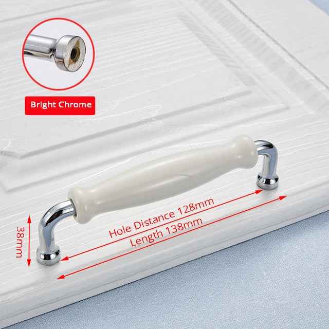 NAIERDI Modern Ceramic Cabinet Handles Zinc Alloy Drawer Knobs Bright Chrome Wardrobe Door Handles Furniture Handle 96mm/128mm|Cabinet Pulls