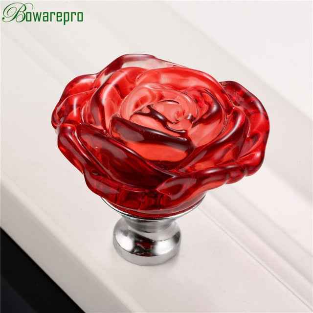 bowarepro 50MM Crystal Rose Glass Handle Cabinet Knob Drawer Pull Handle Kitchen Door Wardrobe Hardware Furniture Knobs Handles|Cabinet Pulls