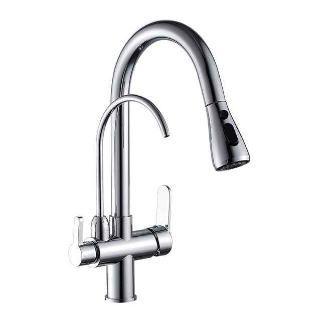 Deck Mounted Black Kitchen Faucets Pull Out Hot Cold Water Filter Tap for Kitchen Three Ways Sink Mixer Kitchen Faucet ELK9139B|Kitchen Faucets