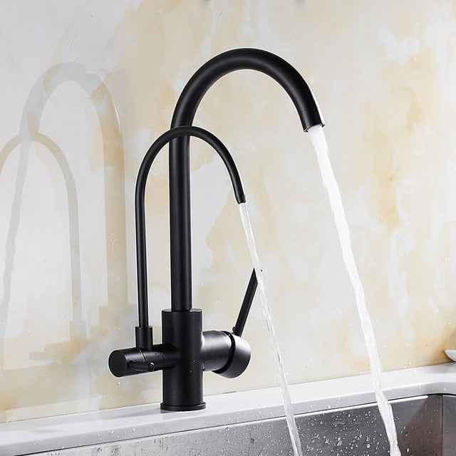 Deck Mounted Black Kitchen Faucets Pull Out Hot Cold Water Filter Tap for Kitchen Three Ways Sink Mixer Kitchen Faucet ELK9139B|Kitchen Faucets