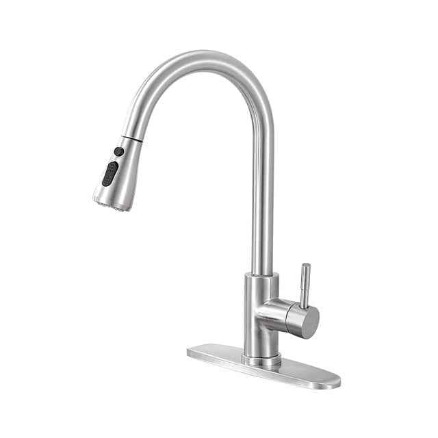 Kitchen Faucet Pull Down Single Handle Spring Kitchen Mixer Sink Faucet Nickel Brushed Stainless Steel Hot & Cold Water Taps|Kitchen Faucets