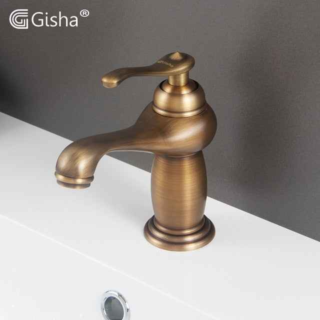 Gisha Bathroom Sink Basin Faucets Contemporary Antique Brass Faucet Mixer Water Tap Rotate Single Handle Hot And Cold Crane|Basin Faucets