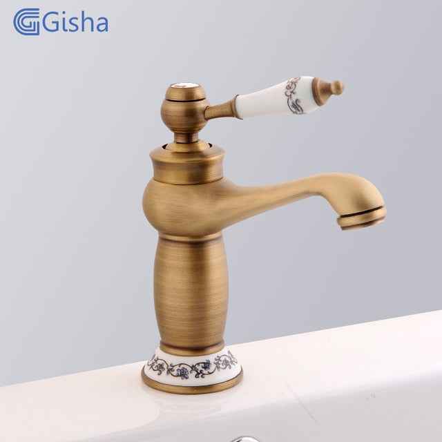 Gisha Bathroom Sink Basin Faucets Contemporary Antique Brass Faucet Mixer Water Tap Rotate Single Handle Hot And Cold Crane|Basin Faucets