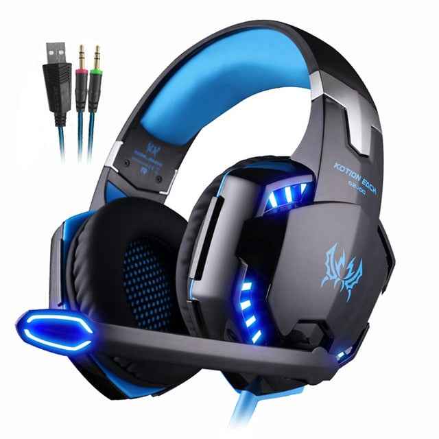 KOTION EACH Gaming Headset Casque Deep Bass Stereo Game Headphone with Microphone LED Light for PS4 Phone Laptop PC Gamer|Phone Earphones & Headphones