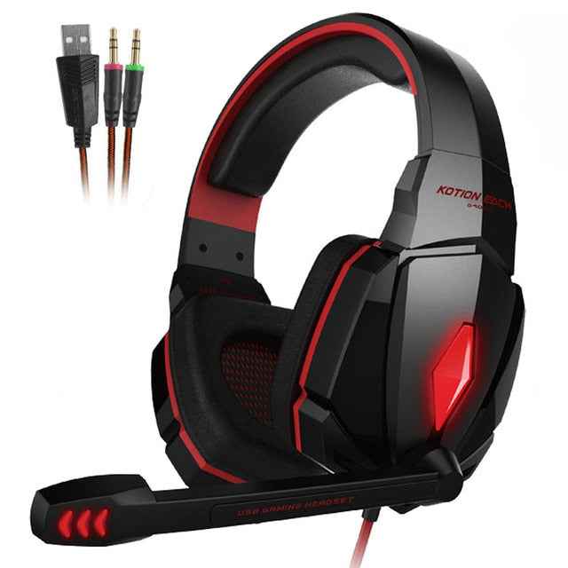 KOTION EACH Gaming Headset Casque Deep Bass Stereo Game Headphone with Microphone LED Light for PS4 Phone Laptop PC Gamer|Phone Earphones & Headphones