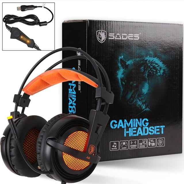 SADES USB 7.1 Stereo wired gaming headphones game headset over ear with mic Voice control for laptop computer gamer|Phone Earphones & Headphones