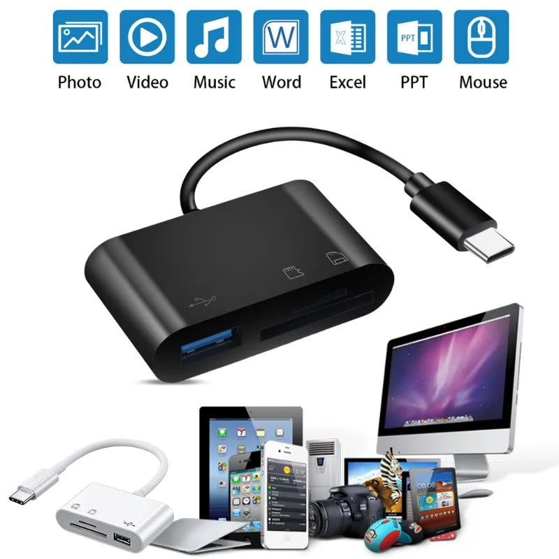 3in1 Type C Micro Adapter OTG Card Reader For TF SD Memory Cards USB C For MacBook Huawei Samsung Xiaomi Frontier General Hardware