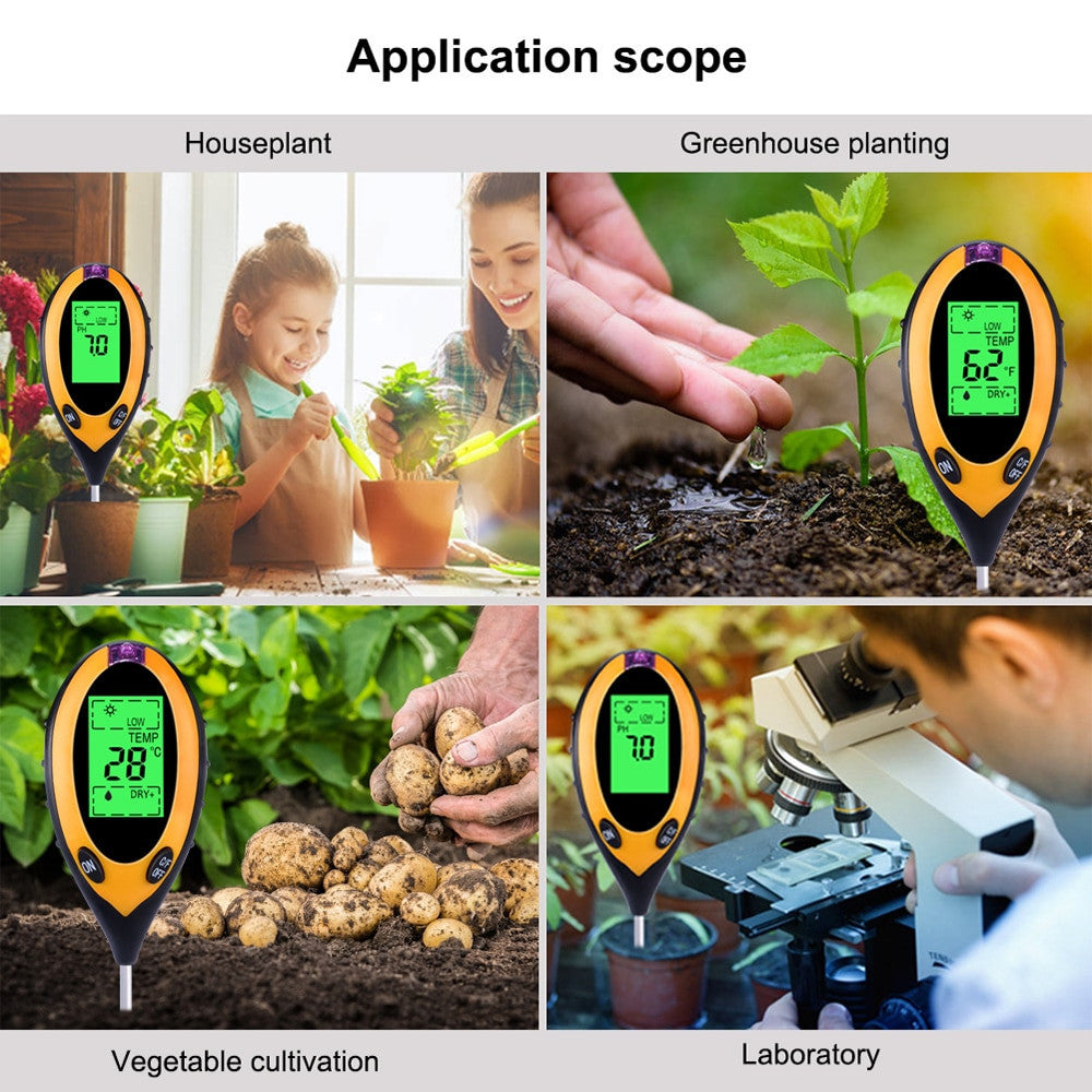 4 In 1 Digital PH Meter Soil Moisture Monitor Temperature Sunlight Tester For Gardening Plants Farming With Black Light|PH Meters - Frontier General Hardware