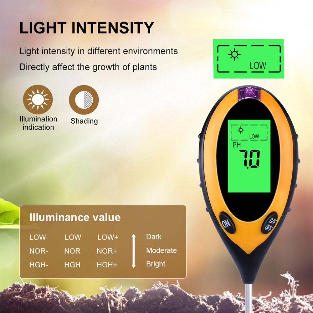 4 In 1 Digital PH Meter Soil Moisture Monitor Temperature Sunlight Tester For Gardening Plants Farming With Black Light|PH Meters - Frontier General Hardware