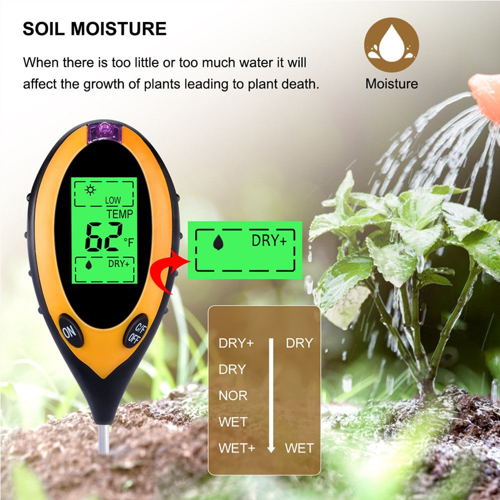 4 In 1 Digital PH Meter Soil Moisture Monitor Temperature Sunlight Tester For Gardening Plants Farming With Black Light|PH Meters - Frontier General Hardware