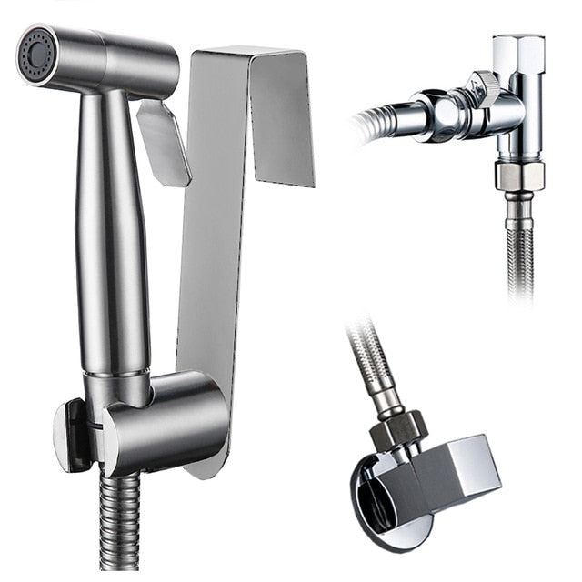 Handheld Brass Black Chrome Brushed Stainless Steel Wall hung Toilet Toilet Bidet Sprayer Corner Drain Valve Kit|Bidets - Frontier General Hardware