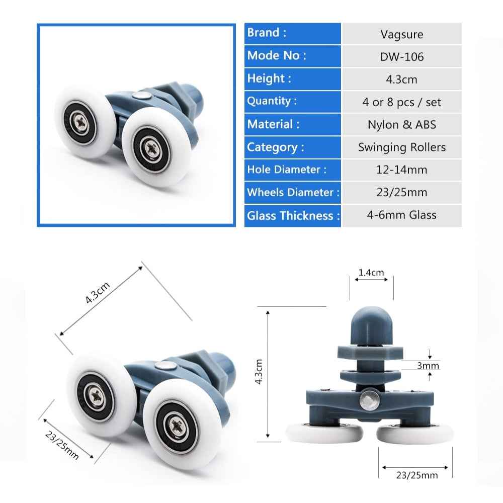 4pcs 8pcs/set Diameter 23mm 25mm ABS Plastic Adjustable Double Swinging Pulley Wheel Shower Cabin Sliding Door Hardware Roller|shower cabin|cabin showerrollers door shower