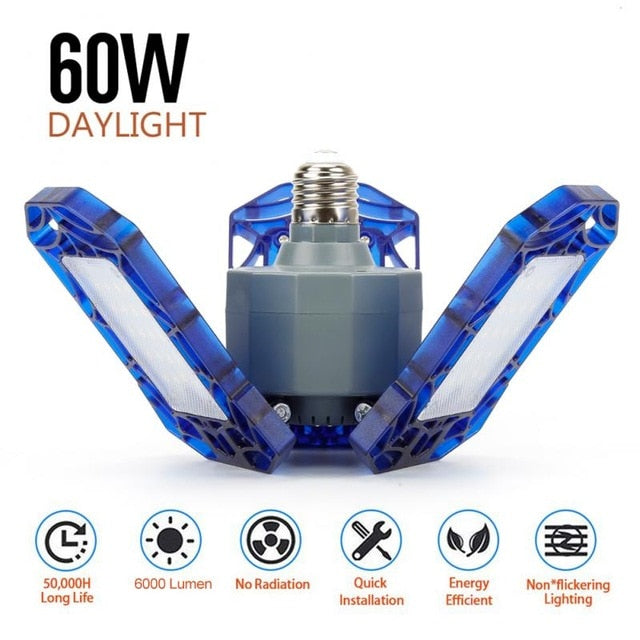 LED Garage Light 360 Degrees Deformable Ceiling Light For Home Warehouse Workshop Folding Three Leaf Deformation Lamp AC85 265V|Industrial Lighting - Frontier General Hardware
