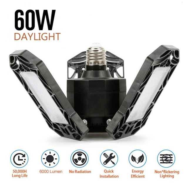 LED Garage Light 360 Degrees Deformable Ceiling Light For Home Warehouse Workshop Folding Three Leaf Deformation Lamp AC85 265V|Industrial Lighting - Frontier General Hardware