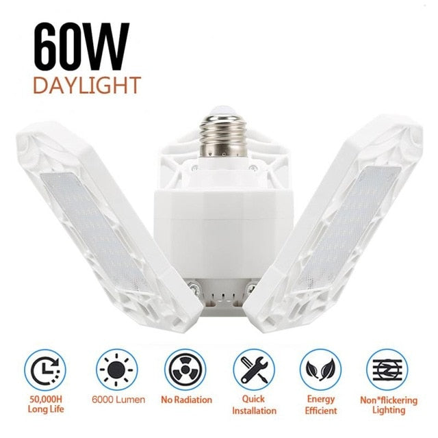 LED Garage Light 360 Degrees Deformable Ceiling Light For Home Warehouse Workshop Folding Three Leaf Deformation Lamp AC85 265V|Industrial Lighting - Frontier General Hardware