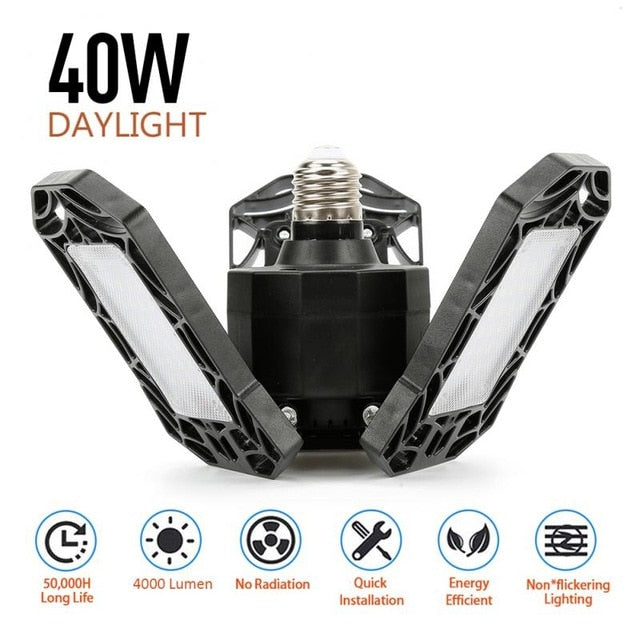 LED Garage Light 360 Degrees Deformable Ceiling Light For Home Warehouse Workshop Folding Three Leaf Deformation Lamp AC85 265V|Industrial Lighting - Frontier General Hardware