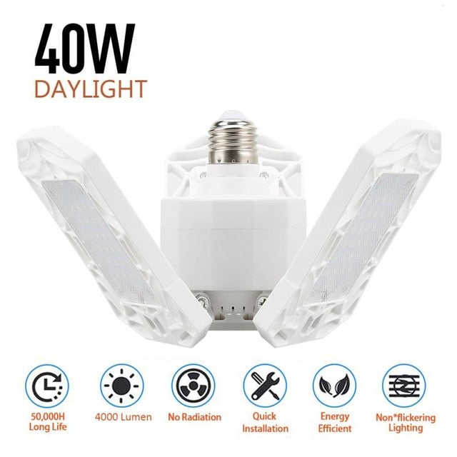 LED Garage Light 360 Degrees Deformable Ceiling Light For Home Warehouse Workshop Folding Three Leaf Deformation Lamp AC85 265V|Industrial Lighting - Frontier General Hardware