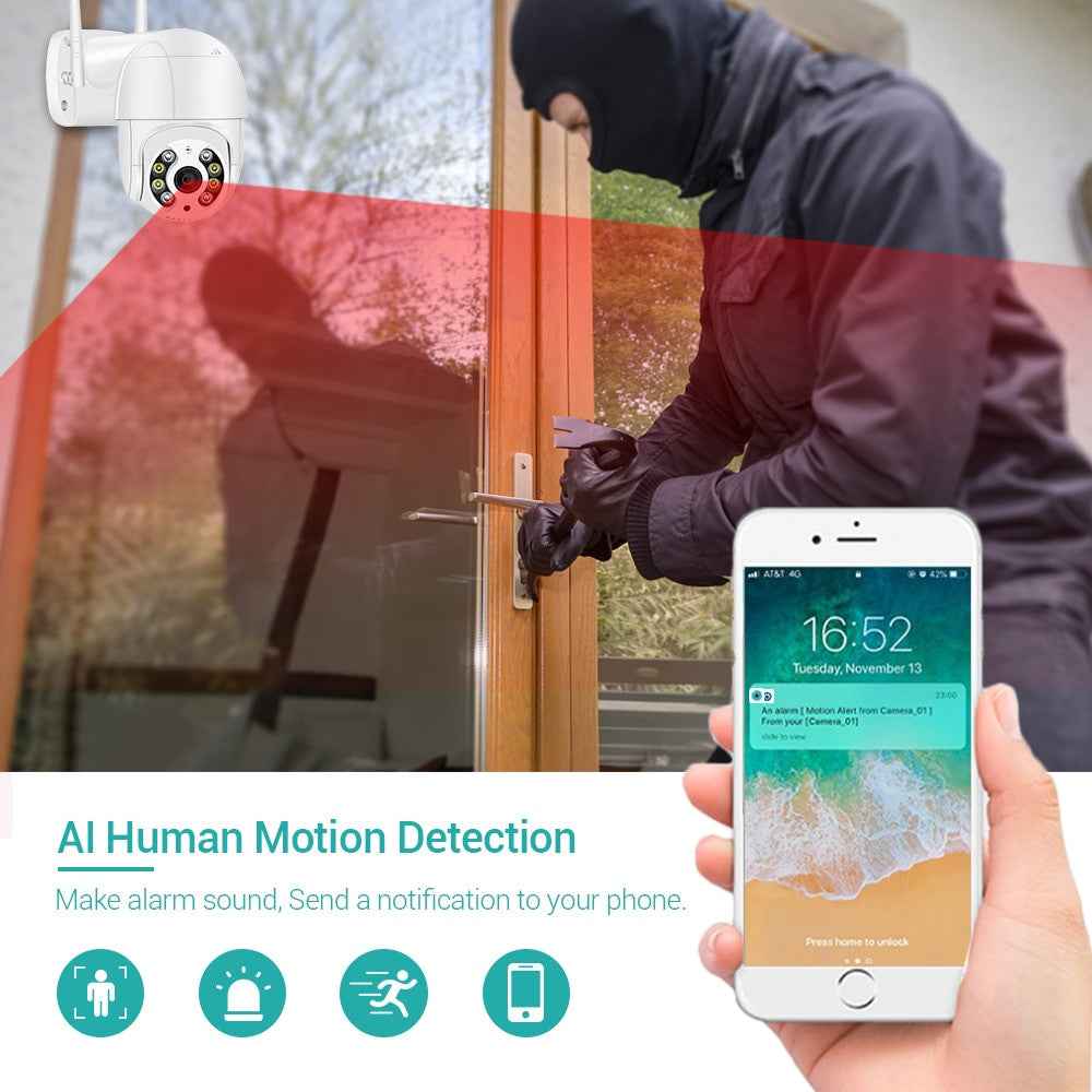 5MP Mini PTZ Wifi Camera H.265 Auto Tracking ONVIF Wireless IP Camera 4xDigital Zoom AI Human Detection Dual Light Source ICSEE|Surveillance Cameras