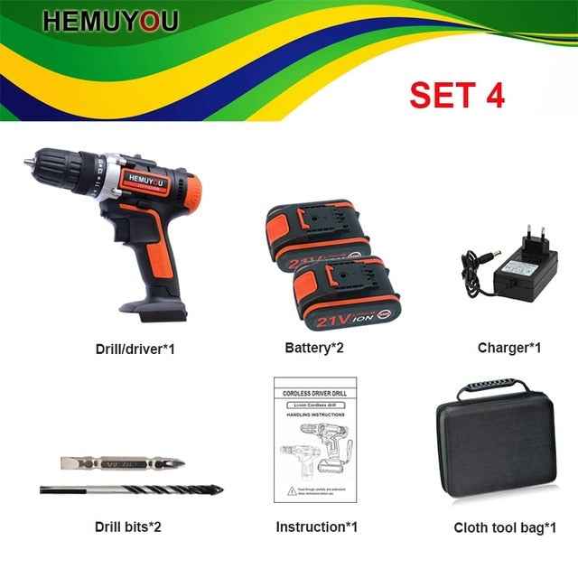 21V Screwdriver cordless Electric Drill Mini Wireless Power Drill Lithium Ion Battery Screwdriver Power Tools 3/8 In Chuck|Electric Drills