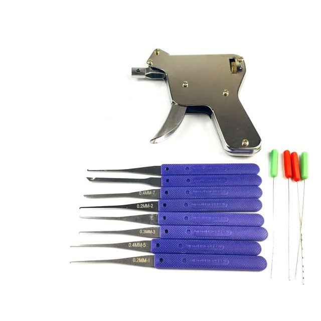 Locksmith Lock Gun with Transparent Practice Locks Broken Key Extractor Pick Tool Set