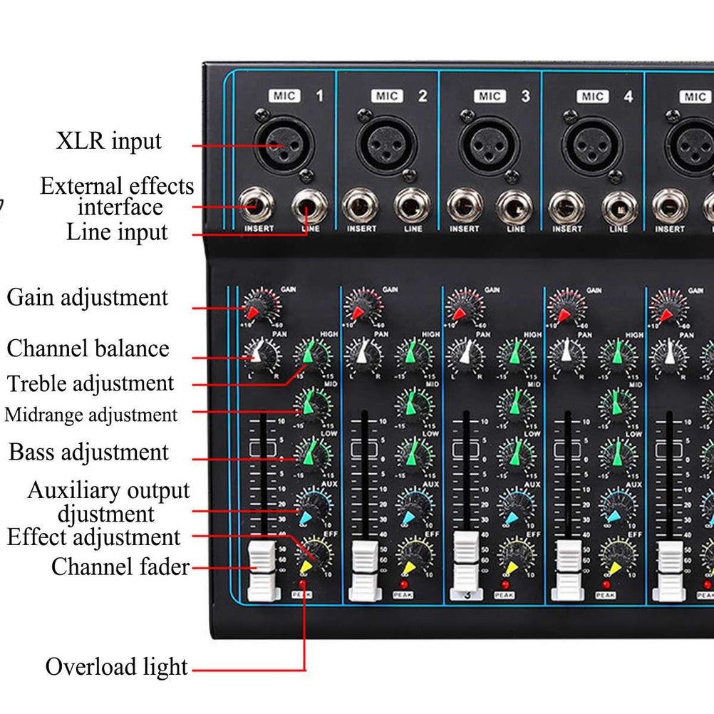7 Channel Stereo Sound Mixing Console Bluetooth Usb Record Computer Pl