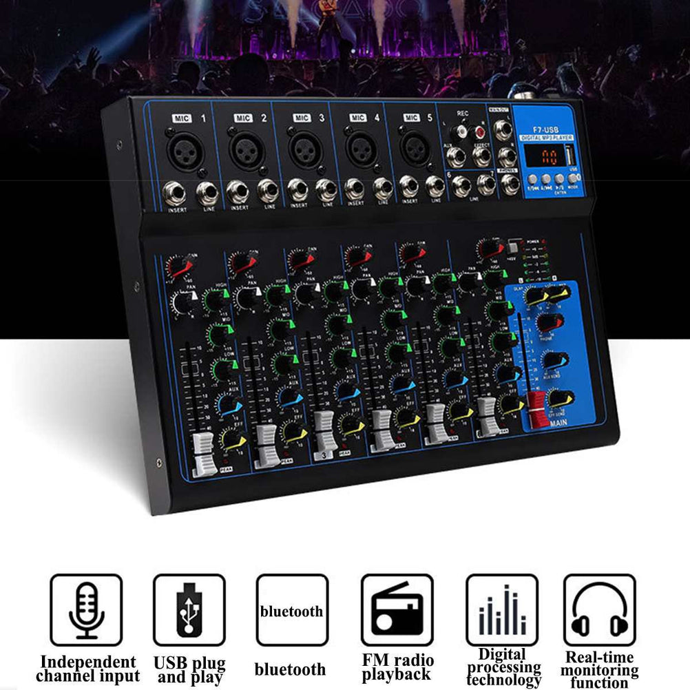 7 Channel Stereo Sound Mixing Console Bluetooth Usb Record Computer