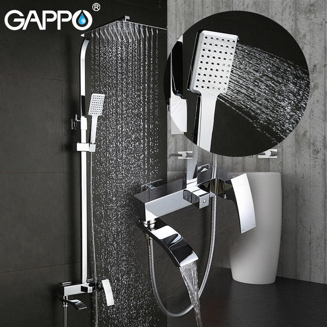 GAPPO Shower System bathroom shower faucet tap bath mixer bathtub faucet set waterfall shower set chrome rain shower head|Shower System| - Frontier General Hardware