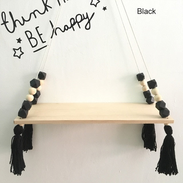 1 Pcs Wall Hanging Decor Swing Shelf Decorative Shelves Room Storage Organization personality Kids Room Wooden Beads Tassel|Decorative Shelves| - Frontier General Hardware